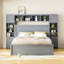 Grand lit séduisant avec une armoire, une tablette et une douille - Combinaisons intégrées fiables et grises-1221673190-1221673187