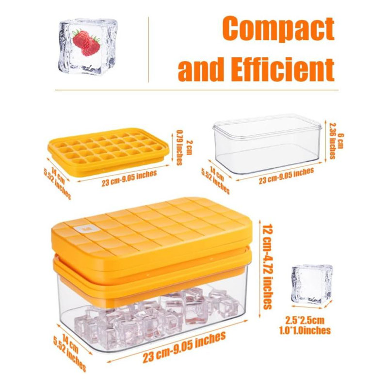 Yellow Stackable Ice Cube Tray with Lid and Bin