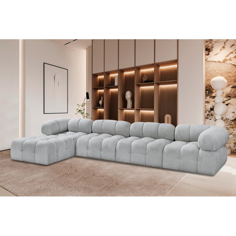 Ames Upholstered Sofa, Grey Boucle Fabric, 2 Armless, 2 Corner, 1 Ottoman