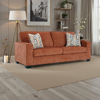 Avie Sofa, 2 Accent Pillows, 85 Inch, Black, Soft Polyester