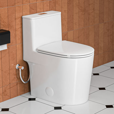 Naples 1.1/1.6 GPF Dual Flush, 23.6" D x 27" H Compact One-Piece Toilet, 17" Chair Height Toilet for Small or Half Bath