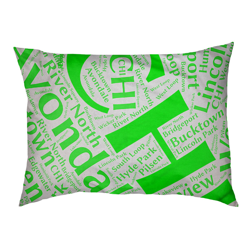 Coussin de chien « districts », Moyen (H 9,5 po x l 28 po x P 18 po), Chicago, Vert