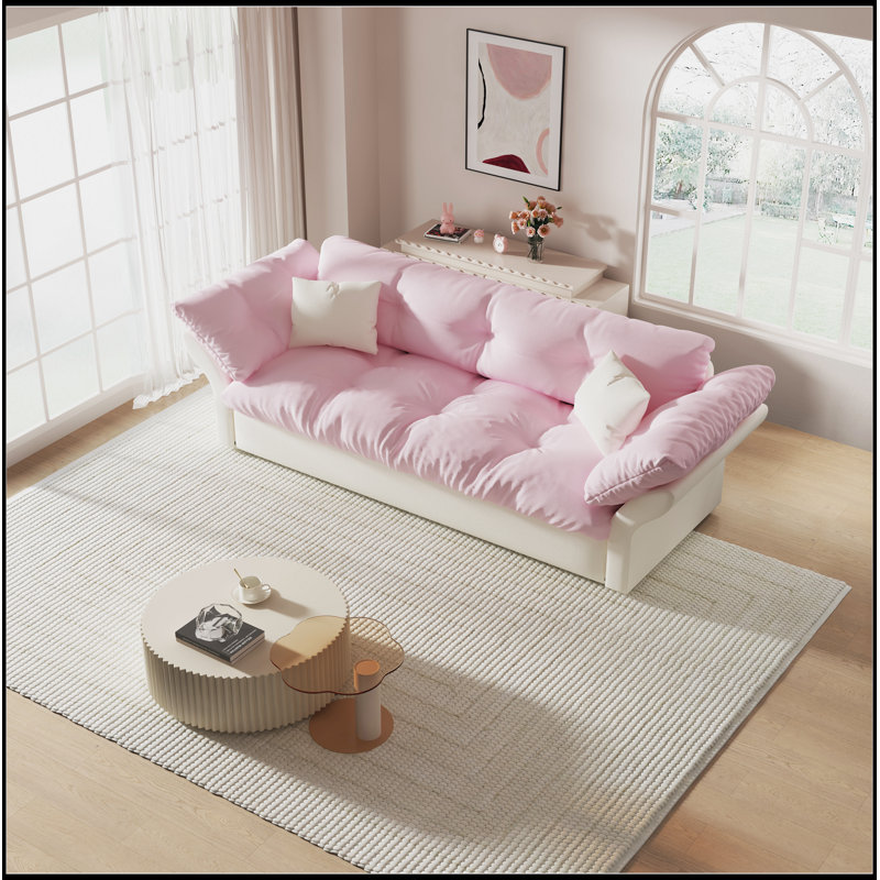 Grand canapé-lit escamotable, canapé-lit capitonné convertible 3-en-1, Blanc / Rose