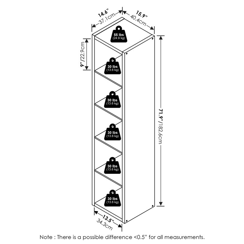 Organisateur de rangement Ebern Designs Darrington, Blanc, (5 feuilles) H 71,93 po x l 15,87 po x P 14,57 po