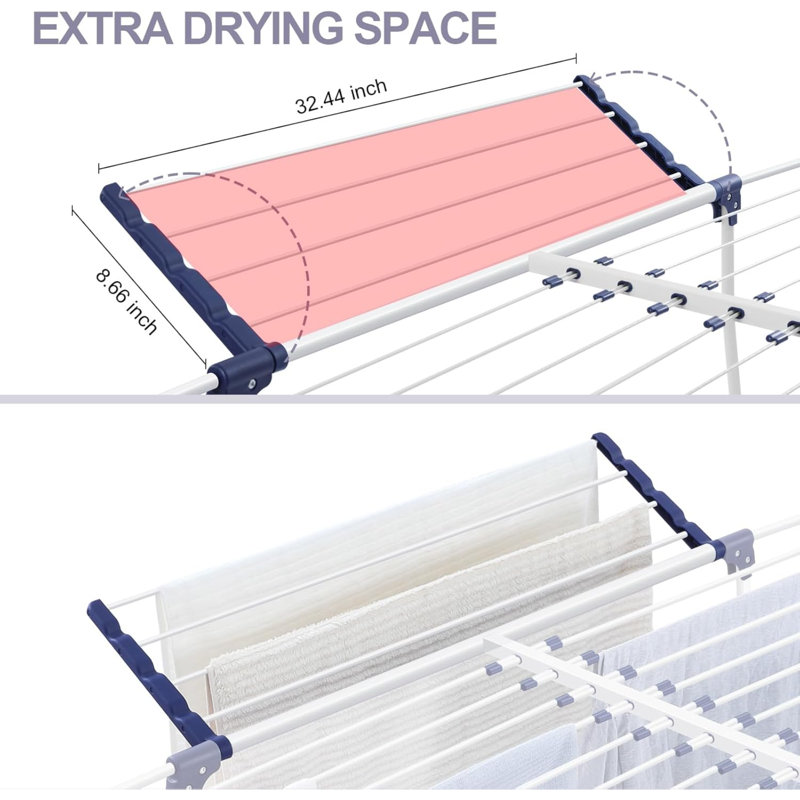 Clothes Drying Rack - Foldable Laundry Rack Indoor Outdoor, Gullwing Drying Rack Clothing With 10Pcs Clips + Bag, Collapsible Space-Saving Clothes Rack For Drying Towels Dolls, White