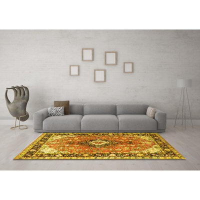 Tapis traditionnels jaunes lavables à la machine 1059