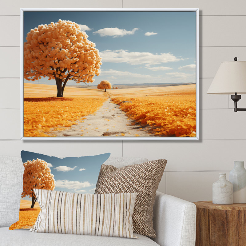 Monochrome Yellow And Grey Tree Symphony VIII - Landscape Trees Wall Art Living Room98, H 12 po x l 20 po x P 1 po, Blanc