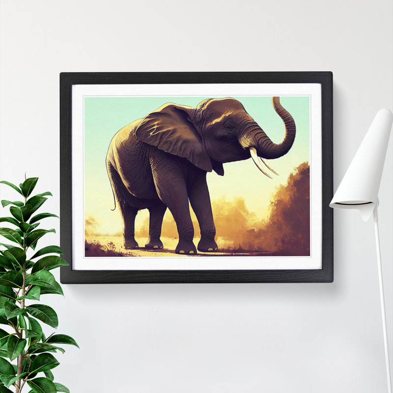 Elephant Portrait - Single Picture Frame Print, Black , 46cm H x 64cm W x 2cm D