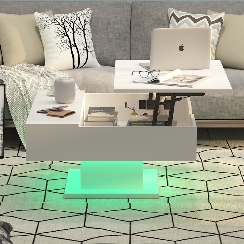 Lift Top Pedestal Coffee Table with Storage, White