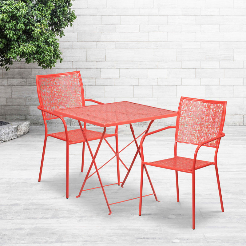 Ensemble de table de patio pliant intérieur / extérieur 28 po avec 2 chaises carrées Raiden, Corail