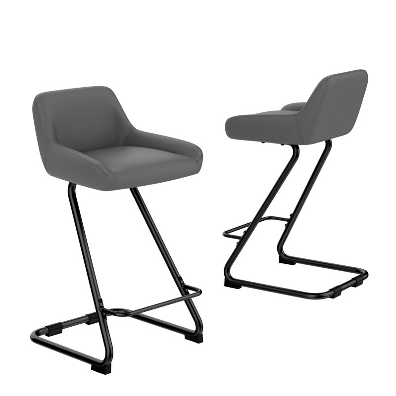 Upholstered Counter Stool With Metal Frame, Gray, Bar Stool (30” Seat Height)
