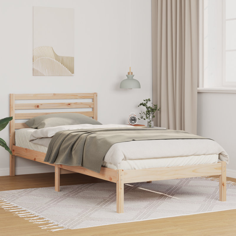 Solid Wood Bed Frame, 90 x 220cm, Brown