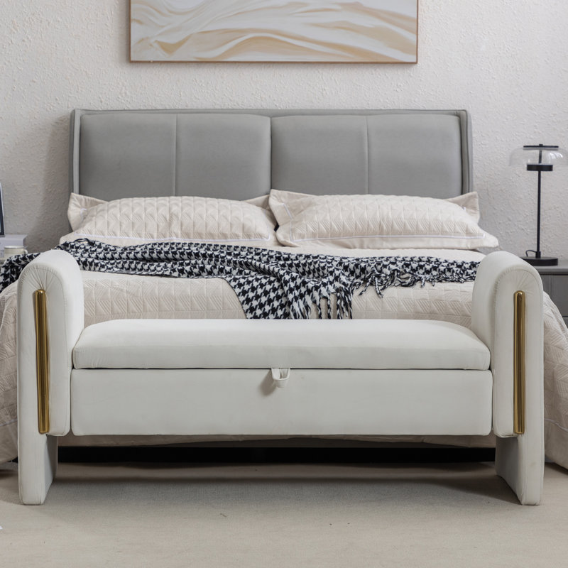 Banc de maquillage en velours, 24.6" H x 53.1" W x 17.7" D, Velours ivoire