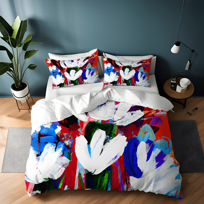 Polyester Floral Duvet Cover, King Duvet Cover + 2 King Shams