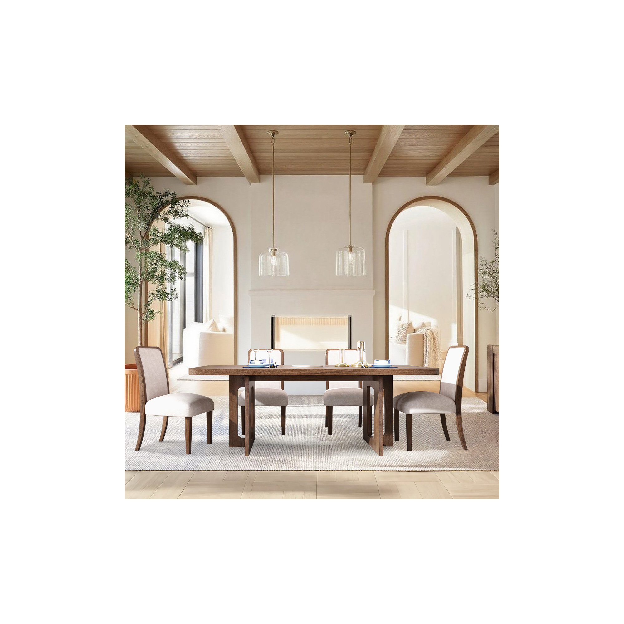 Arkelle 84" Manufactured Wood Trestle Dining Table