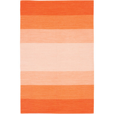 India Hand Loomed Cotton Modern Area Rug in Orange