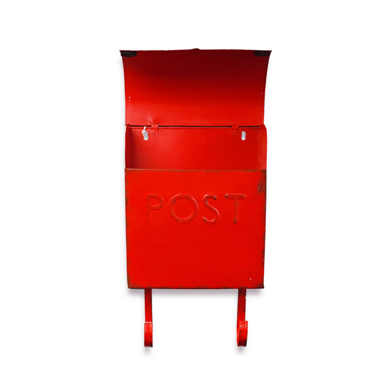Antique Red Steel Wall Mounted Mailbox with Newspaper Holder