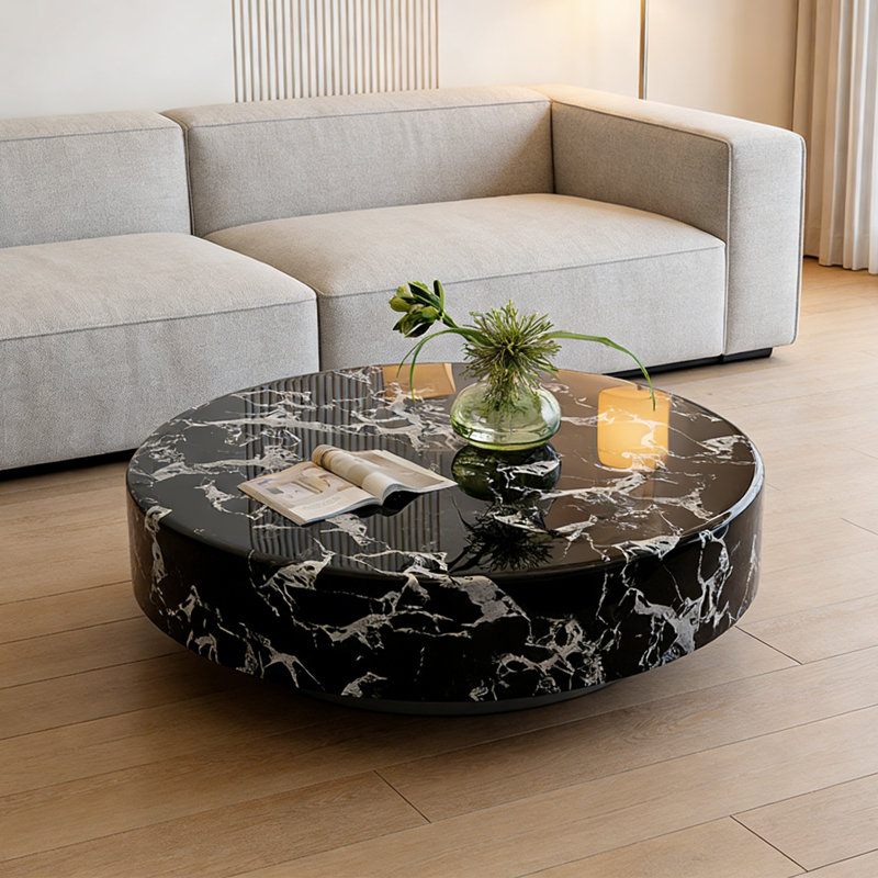 Table basse Arnette, H 13,8 po x L 47,2 po x l 47,2 po, Blanc/Noir