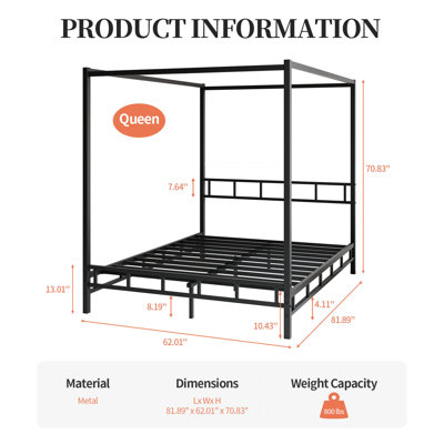 Canopy Bed Frame Full with Headboard and Footboard, Mattress Foundation Platform with Metal Slats Support, No Box Spring Needed, Easy Assembly