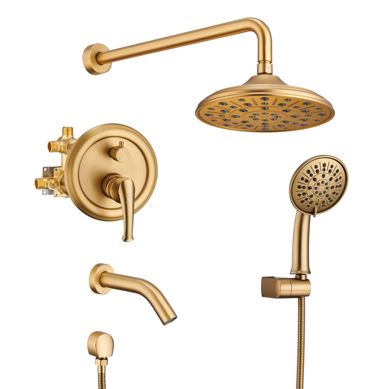Système de douche à pluie à fixation murale 3 fonctions Retro, Or brossé
