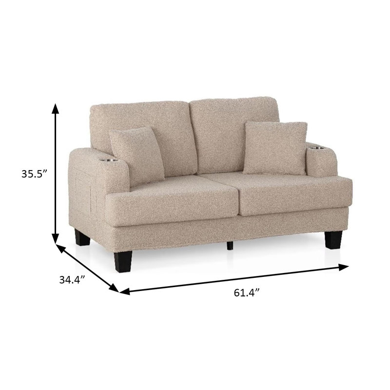 Causeuse contemporaine l 61,4 po, beige, Beige