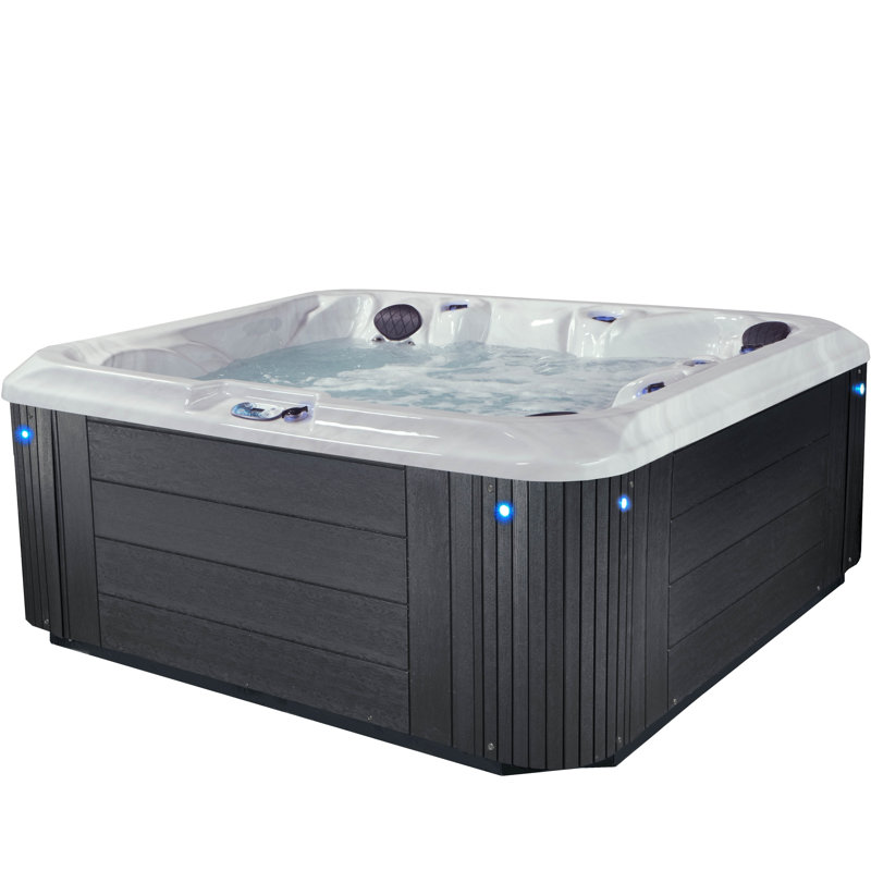 Grand Banks™ 5-Person 81-Jet Lounger Hot Tub Spa with 3 Pumps, LED Lighting, Ozonator and Steps, Gray