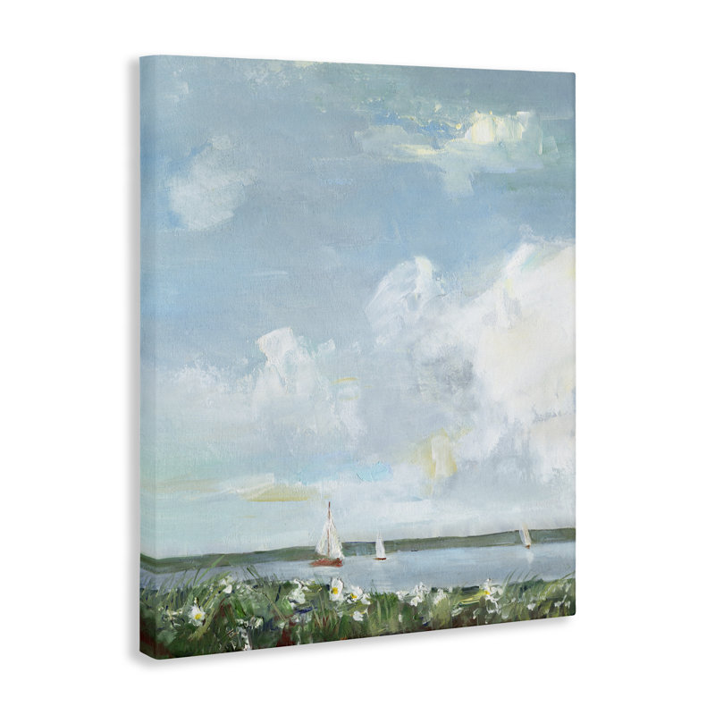 Toile de bord de mer sous les nuages, conception de Sally Swatland, H 48 po x l 36 po