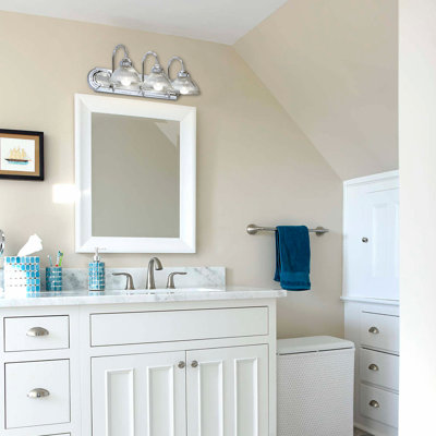 3-Light Chrome Bathroom Vanity Light Fixture, Modern Wall Sconce Lighting with Clear Ribbed Glass Shades, 24" W x 9" H Over Mirror Light for Bathrooms, Powder Rooms and Makeup Mirror