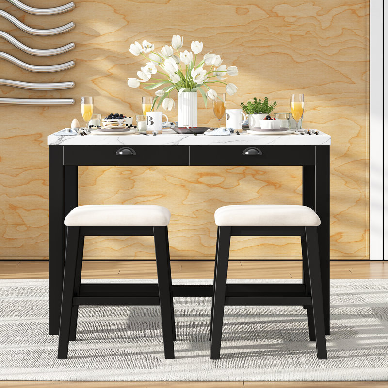 Ensemble de salle à manger pour 2 personnes, Blanc/Noir, 3