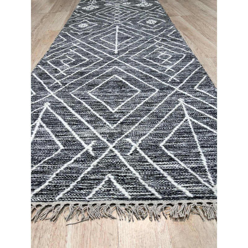 Luxurious Kilim Charcoal Handmade Wool Area Rug, Runner 2' x 8'