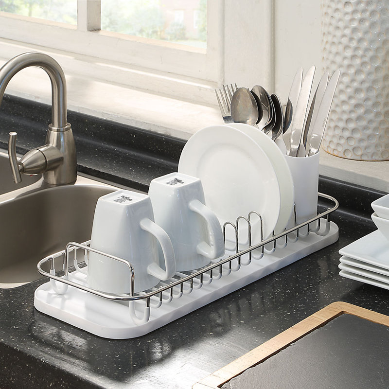 Égouttoir à vaisselle 304 en acier inoxydable 304 avec porte-ustensiles et plateau de drainage amovible Neverrust, Silver