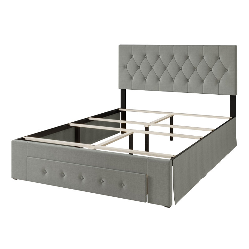 Lit à panneaux tapissier Allegretto, Beige, Grand
