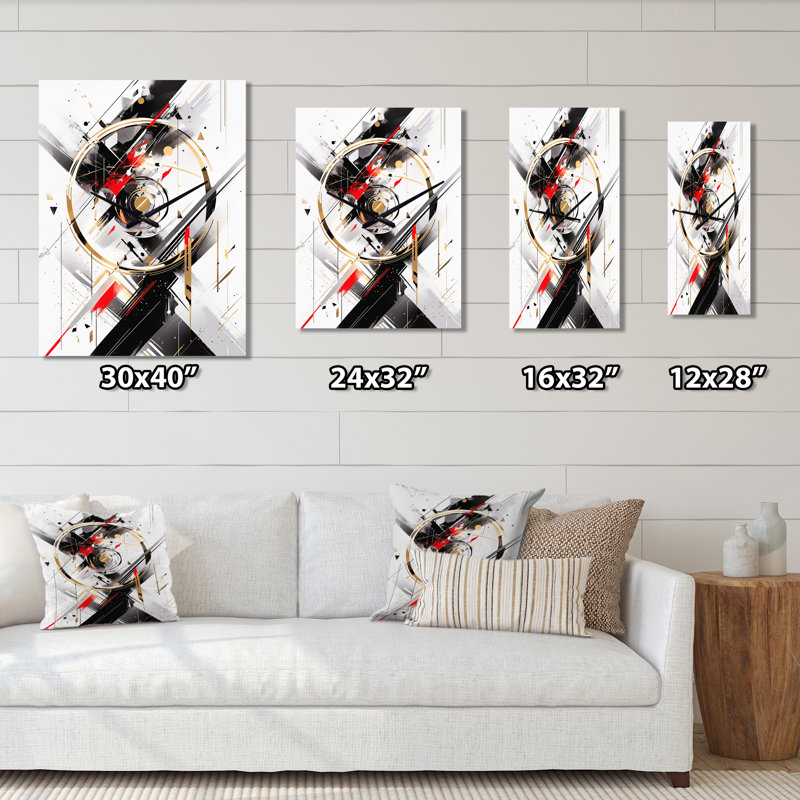 Horloge murale cubisme noir et rouge à multiples facettes, Petit