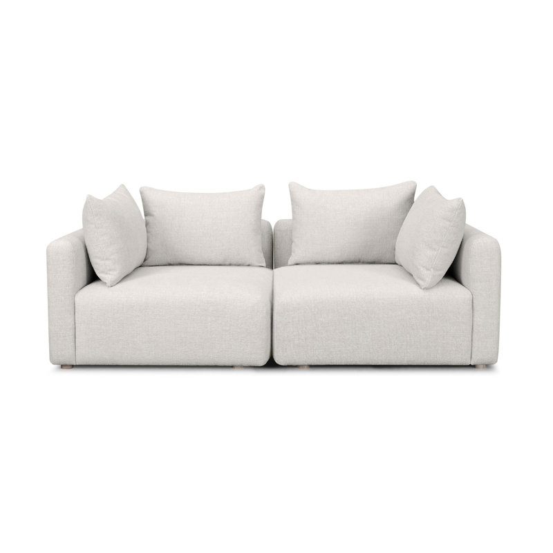 Cheryll Sedona Textured Fabric Loveseat, Cream Textured, Natural Wood