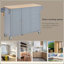 Îlot de cuisine mobile avec plateau en bois massif et roulettes verrouillables, largeur de 52,7 po, armoire de rangement et bar à abattants, support à épices, porte-serviettes et tiroir (gris-bleu)-1287253349