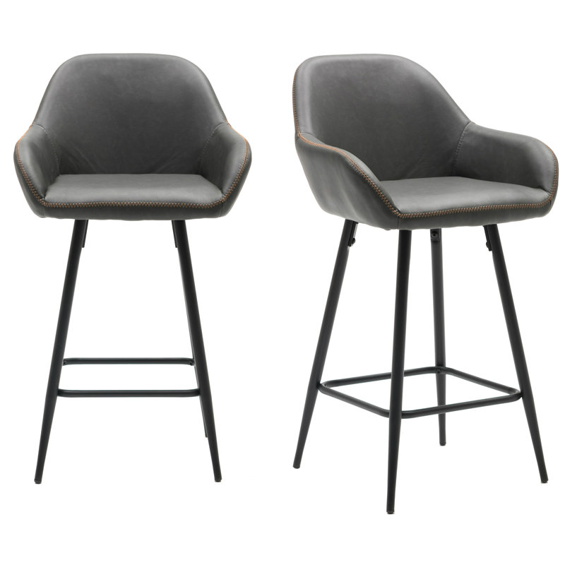 Kayland Upholstered Counter Stool, Bar Stool (29” Seat Height), Vintage Gray