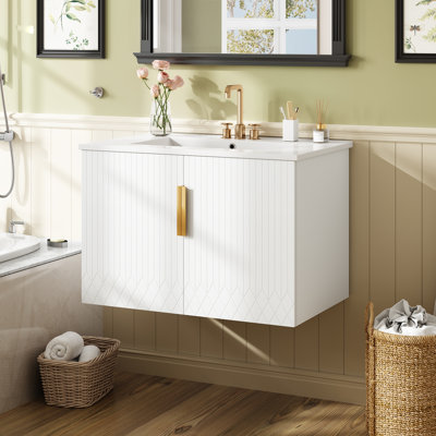 Meuble-lavabo 30 po avec lavabo en céramique rétro