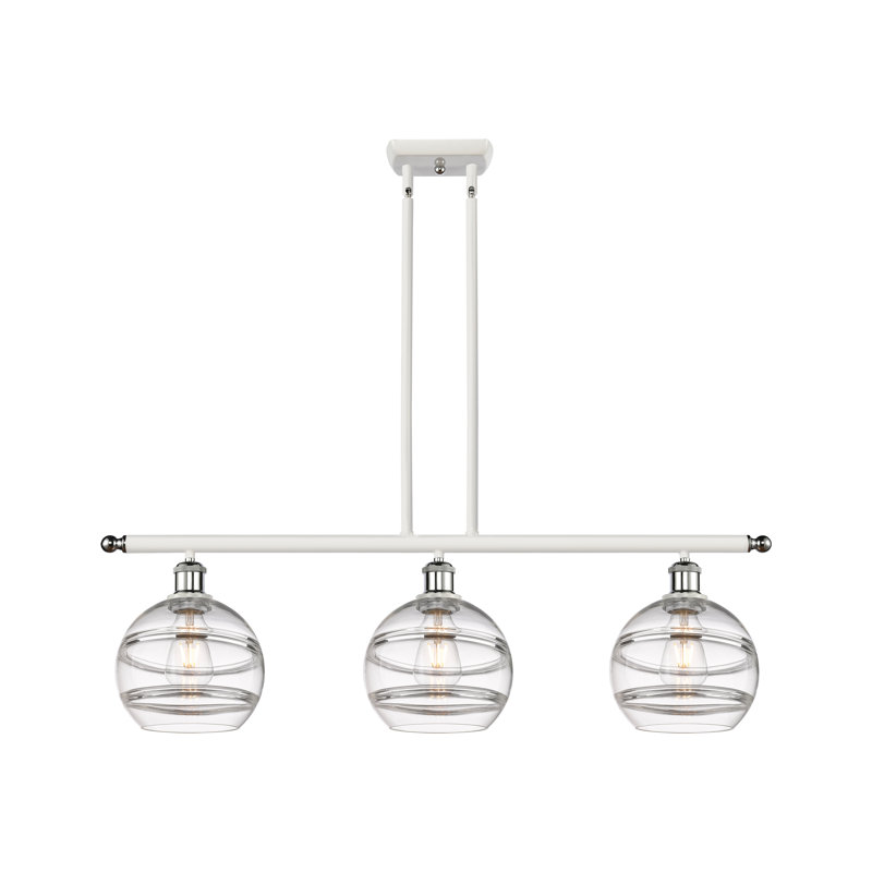 Luminaire suspendu pour îlot de cuisine à 3 lumières Chartoff, Transparent, Nickel satiné brossé