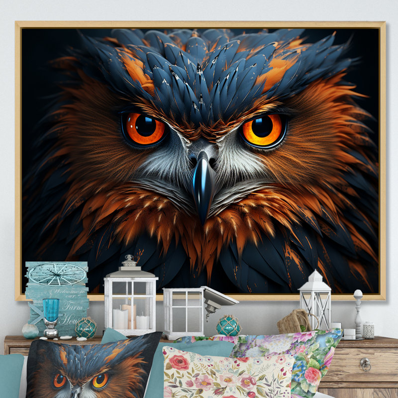 Chouette, portrait de sagesse sur toile, Cadre naturel flottant, H 30 po x l 40 po x P 1,5 po