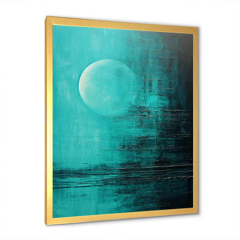 Bleu sarcelle lune tranquillité III, Cadre doré simple, H 20 po x l 12 po x P 1 po
