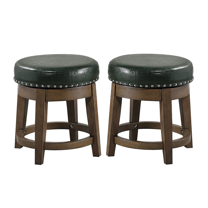 Tabouret pivotant 18 po Bauxite Red Barrel Studio® Furniture en similicuir noir (ensemble de 2), Vert olive