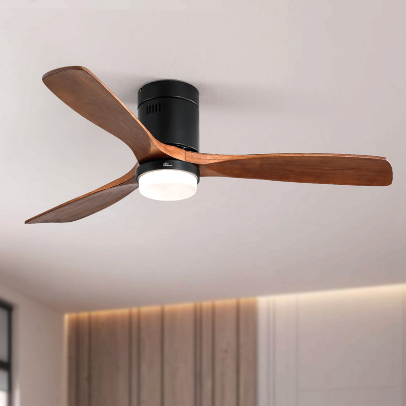 52 Inch Wooden Ceiling Fan, With 18W Led Light 3 Solid Wood Blades, Remote Control Reversible DC Motor With ETL Ceiling Fan For Home