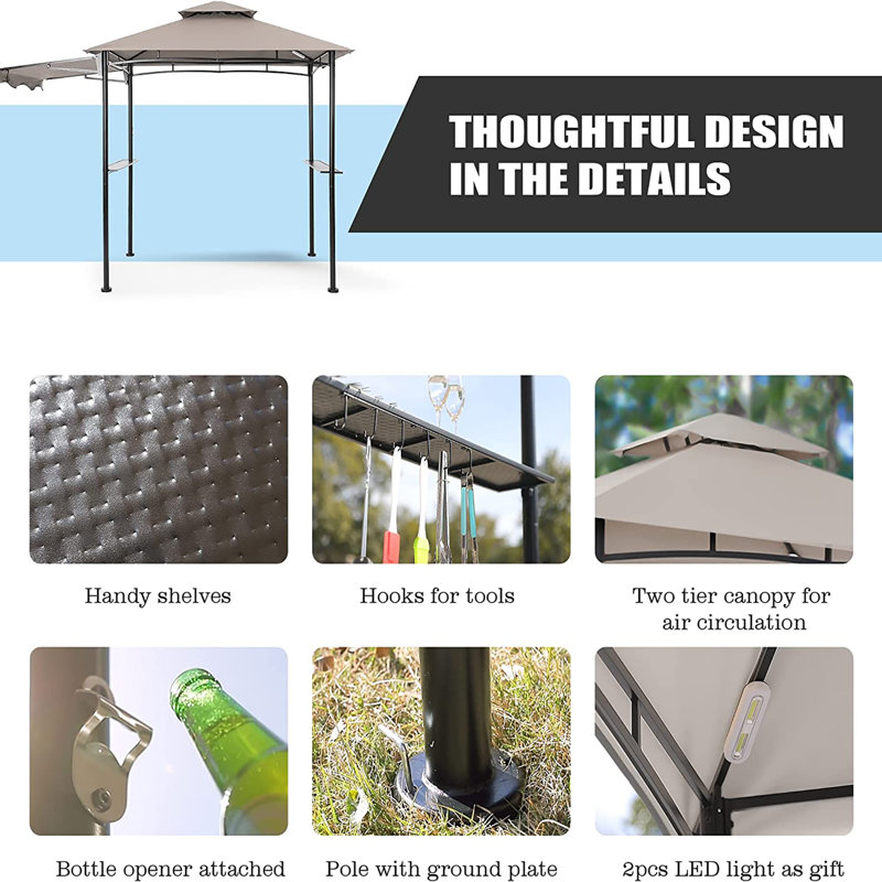 11Ft. W x 5 Ft. D Soft Top Grill Gazebo with a Side Collapsible Awning, Gray