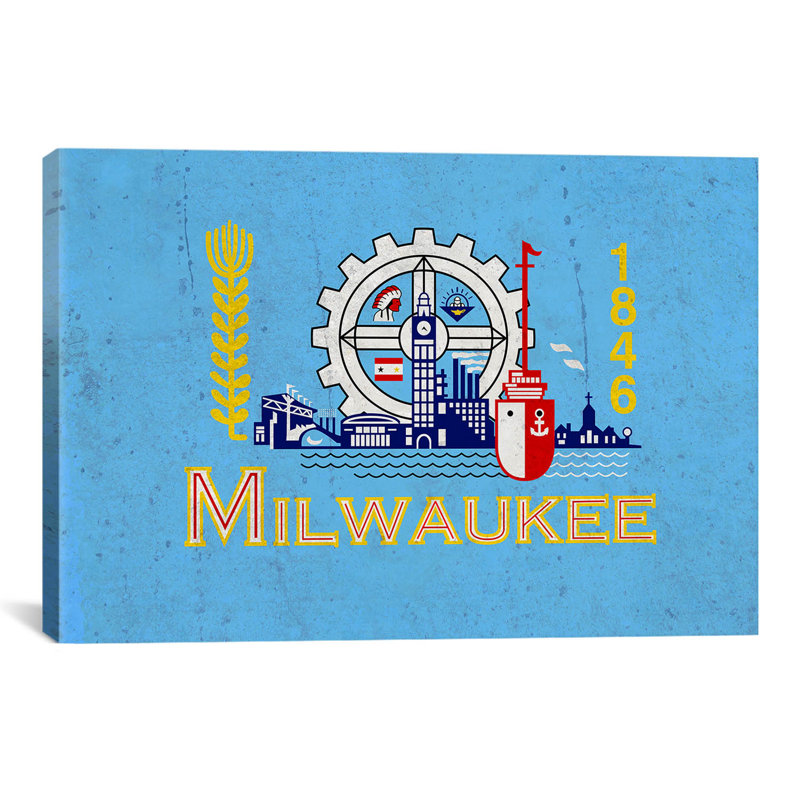 Milwaukee flag, grunge, impression sur toile, H 26 po x l 40 po x P 0,75 po
