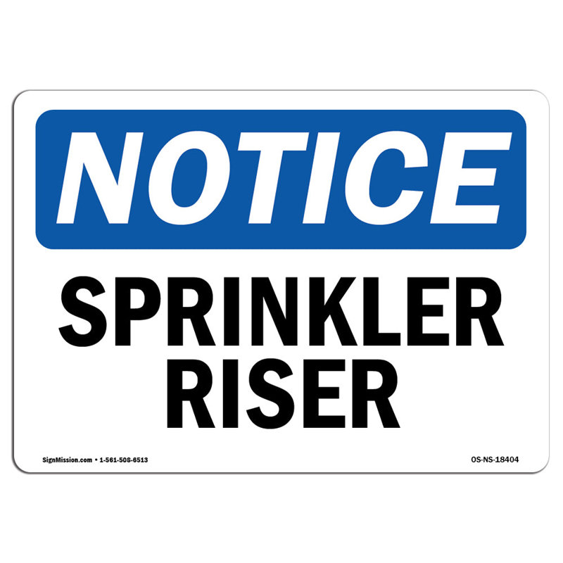 Plaque en aluminium Sprinkler Riser 18 x 24, H 18 po x l 24 po x P 0,1 po