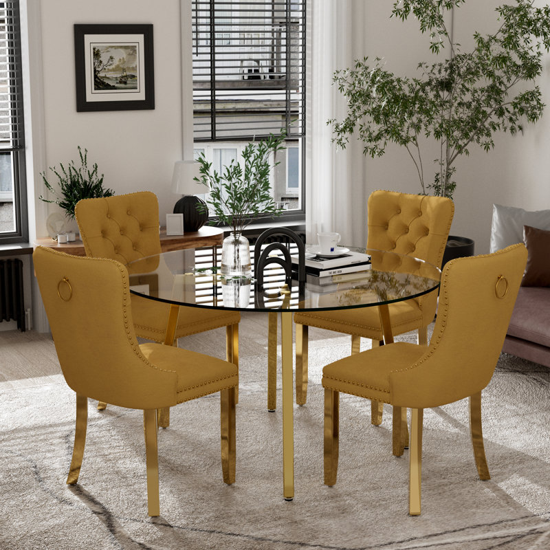 Ensemble de table de salle à manger 5 pièces, Jaune, Doré, H 29,5 po x L 42 po x l 42 po
