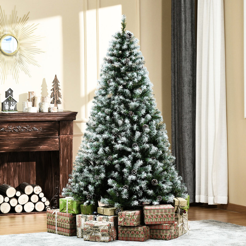 Arbre de Noël de 6 pi avec branches enneigées, 800 pointes, 61 branches de pin, base robuste et réaliste, plateforme stable