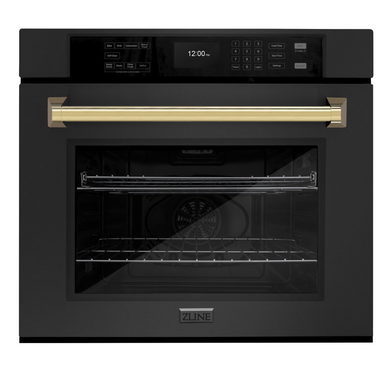 ZLINE 30 in. Autograph Wall Oven w/ Air Fry in Black Stainless Steel with Gold Handle, Polished Gold, Black Stainless Steel