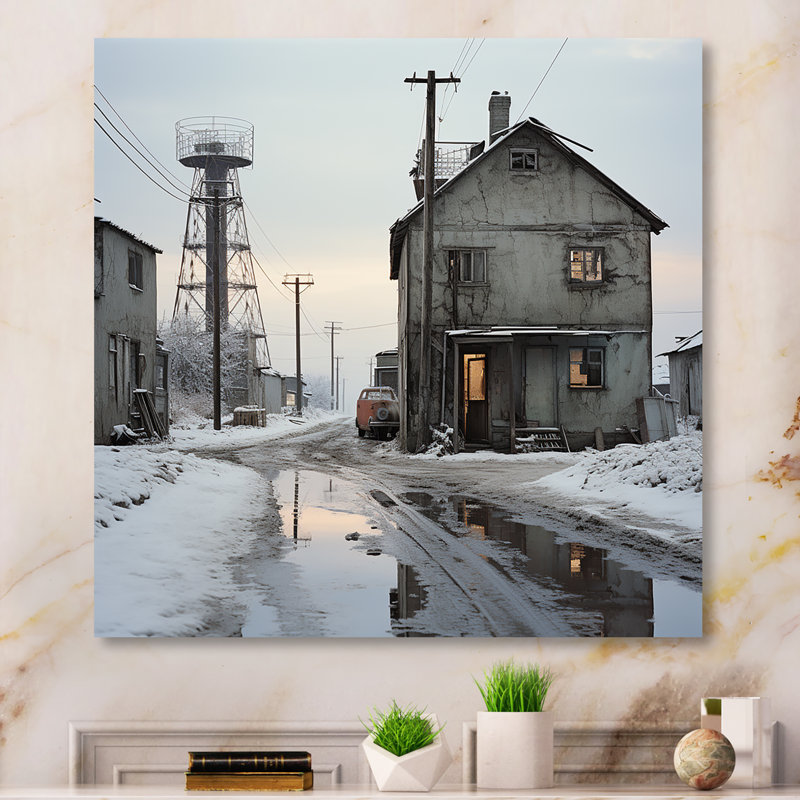"Warehouse Winter Scenery" sur métal, H 16 po x l 16 po x P 1 po
