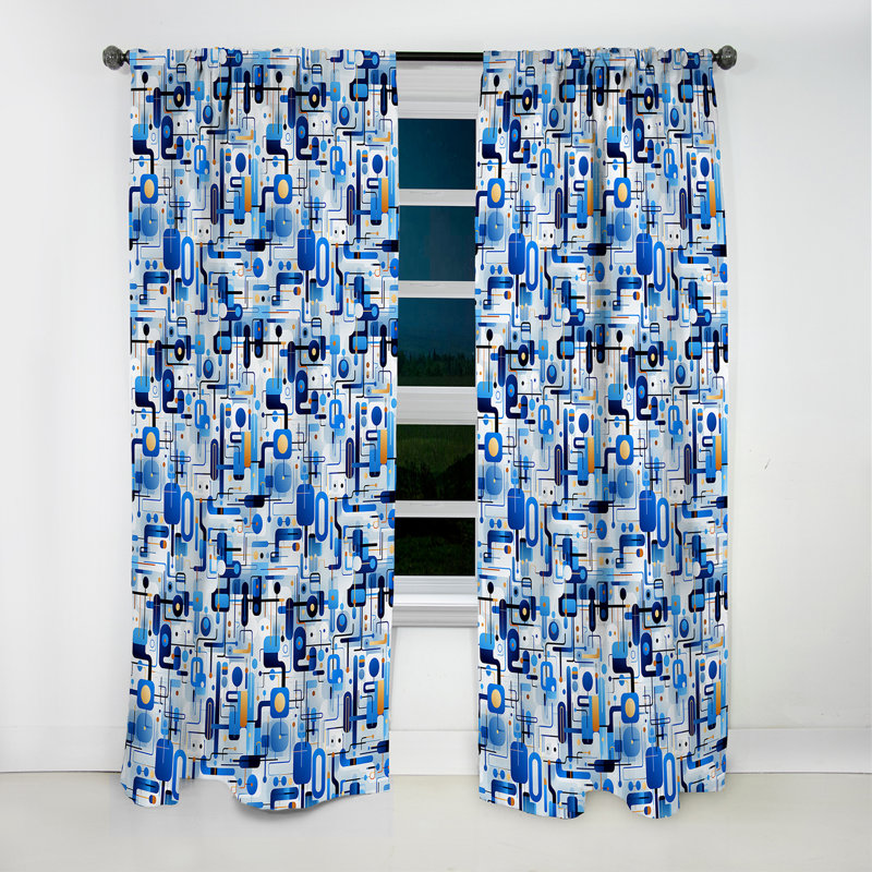 Rideau occultant géométrique bleu cobalt et blanc - 1 panneau, L 52 po x L 63 po